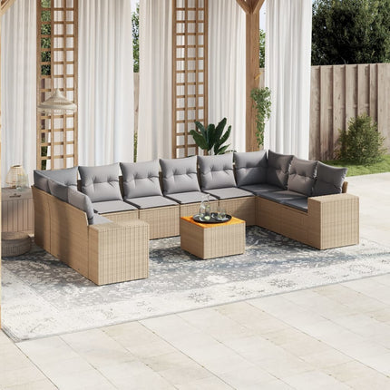 Loungegrupp för trädgården m. dynor 11 delar beige konstrotting