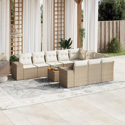 Loungegrupp för trädgården m. dynor 11 delar beige konstrotting