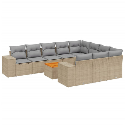 Loungegrupp för trädgården m. dynor 11 delar beige konstrotting
