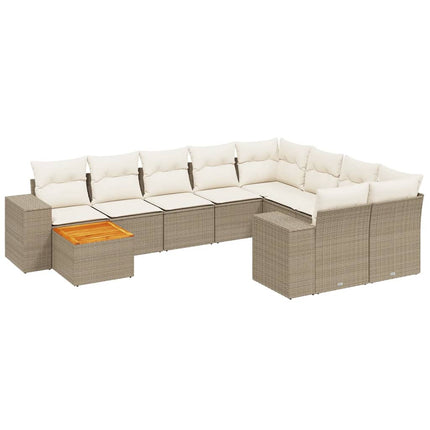 Loungegrupp för trädgården m. dynor 11 delar beige konstrotting