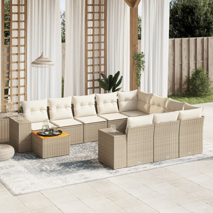 Loungegrupp för trädgården m. dynor 11 delar beige konstrotting