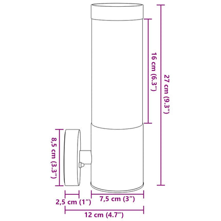 Utomhus vägglampa Silver 12 x 8,5 x 27 cm.