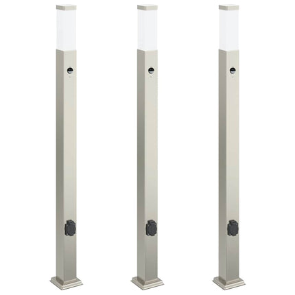 Pollare med sensor och uttag 3 st 110 cm rostfritt stål IP44
