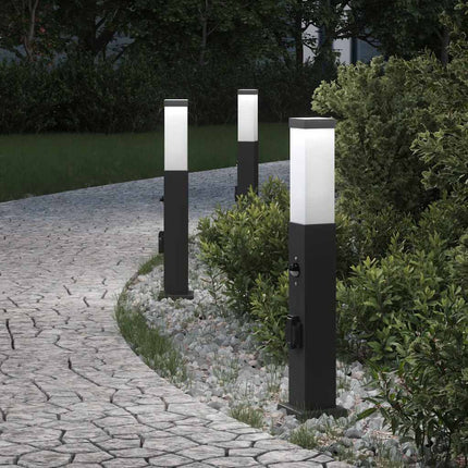 Pollare med sensor och uttag 3 st 50 cm svart IP44