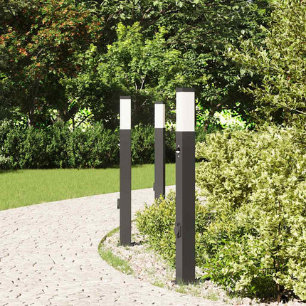 Pollare med sensor och uttag 3 st 80 cm svart IP44