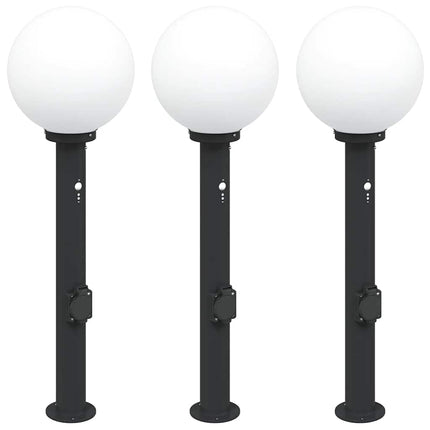 Pollare med sensor och uttag 3 st 80 cm svart IP44