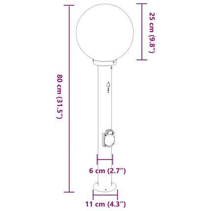 Pollare med sensor och uttag 3 st 80 cm svart IP44