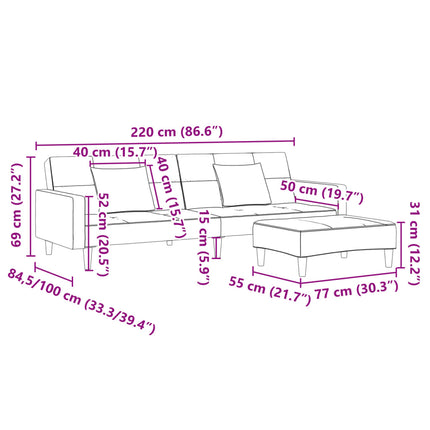Bäddsoffa 2-Sits Med Fotpall Tyg