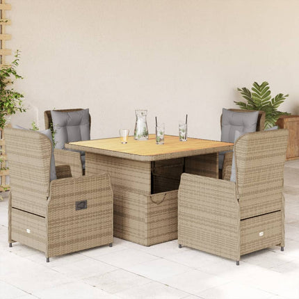 Matgrupp för trädgården med dynor 5 delar beige konstrotting