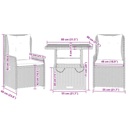 Bistrogrupp med dynor 3 delar beige konstrotting