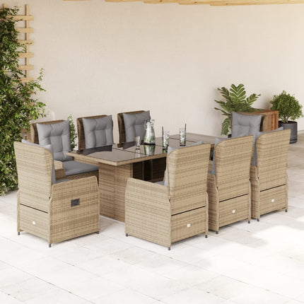 Matgrupp för trädgården med dynor 9 delar beige konstrotting