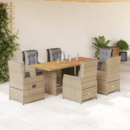 Matgrupp för trädgården med dynor 7 delar beige konstrotting