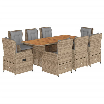 Matgrupp för trädgården med dynor 9 delar beige konstrotting