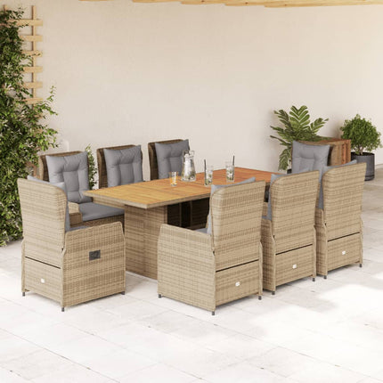 Matgrupp för trädgården med dynor 9 delar beige konstrotting