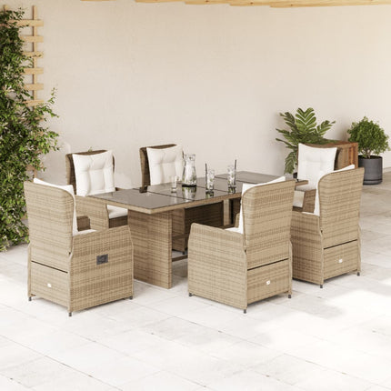 Matgrupp för trädgården med dynor 7 delar beige konstrotting