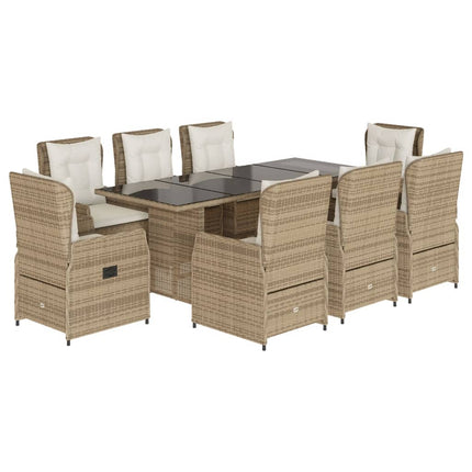 Matgrupp för trädgården med dynor 9 delar beige konstrotting