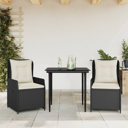Matgrupp för trädgården med dynor 3 delar svart konstrotting