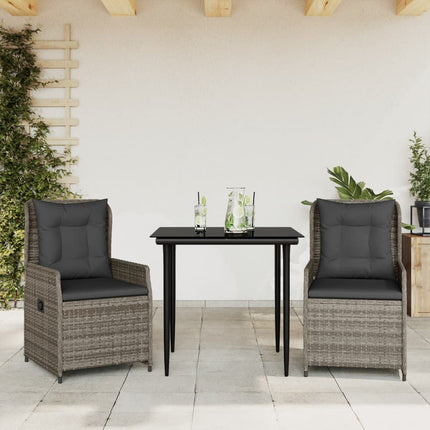 Matgrupp för trädgården med dynor 3 delar konstrottning grå