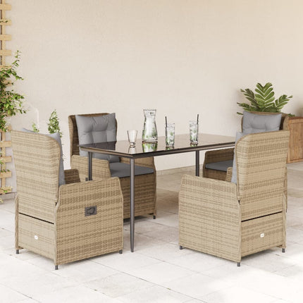 Matgrupp för trädgården med dynor 5 delar beige konstrotting