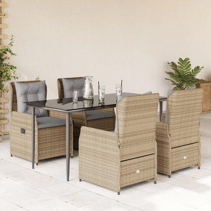 Matgrupp för trädgården med dynor 5 delar beige konstrotting