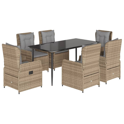 Matgrupp för trädgården med dynor 7 delar beige konstrotting