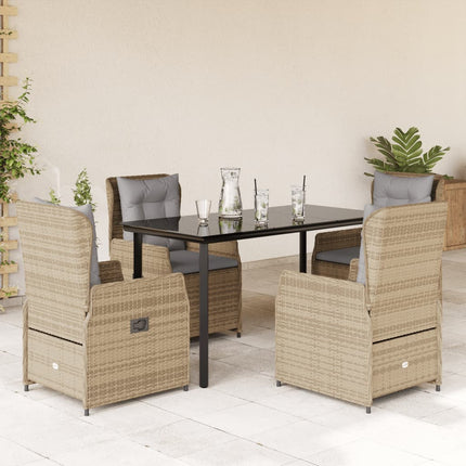 Matgrupp för trädgården med dynor 5 delar beige konstrotting