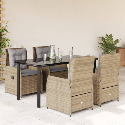 Matgrupp för trädgården med dynor 5 delar beige konstrotting