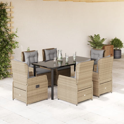 Matgrupp för trädgården med dynor 7 delar beige konstrotting