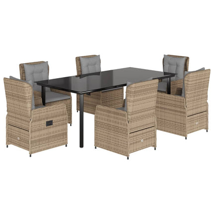 Matgrupp för trädgården med dynor 7 delar beige konstrotting