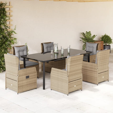 Matgrupp för trädgården med dynor 7 delar beige konstrotting