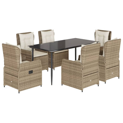 Matgrupp för trädgården med dynor 7 delar beige konstrotting