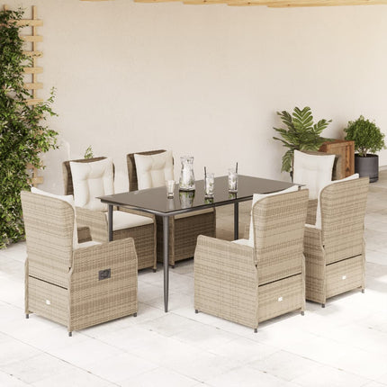 Matgrupp för trädgården med dynor 7 delar beige konstrotting