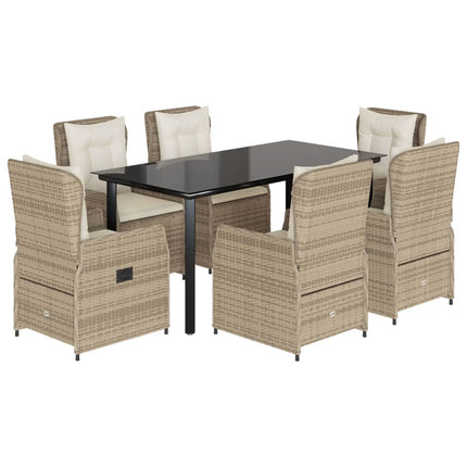 Matgrupp för trädgården med dynor 7 delar beige konstrotting
