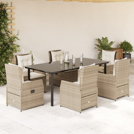 Matgrupp för trädgården med dynor 7 delar beige konstrotting