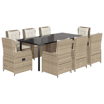 Matgrupp för trädgården med dynor 9 delar beige konstrotting