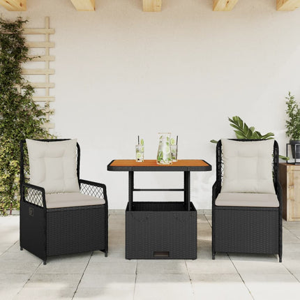 Matgrupp för trädgården med dynor 3 delar svart konstrotting