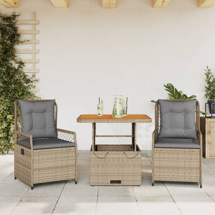 Matgrupp för trädgården 3 delar med dynor beige konstrotting