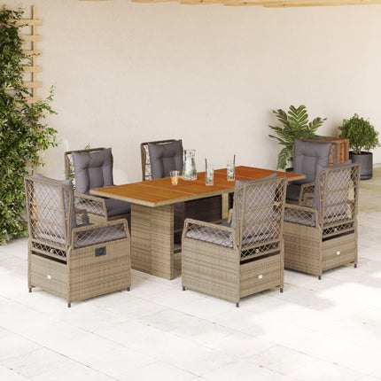 Matgrupp för trädgården med dynor 7 delar beige konstrotting
