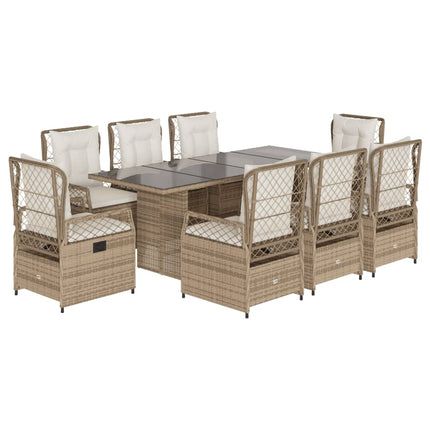 Matgrupp för trädgården med dynor 9 delar beige konstrotting
