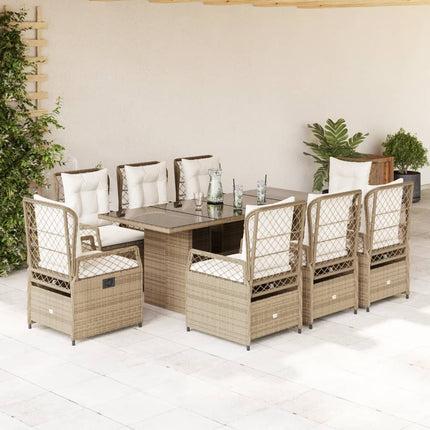 Matgrupp för trädgården med dynor 9 delar beige konstrotting