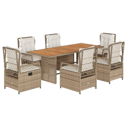 Matgrupp för trädgården med dynor 7 delar beige konstrotting