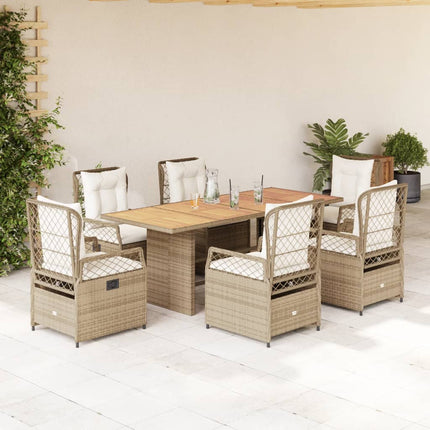 Matgrupp för trädgården med dynor 7 delar beige konstrotting