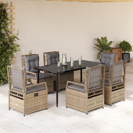 Matgrupp för trädgården med dynor 7 delar beige konstrotting