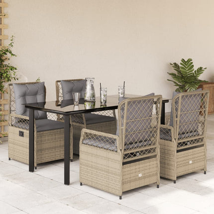 Matgrupp för trädgården med dynor 5 delar beige konstrotting