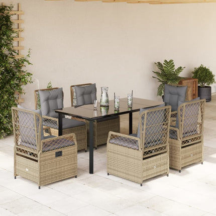 Matgrupp för trädgården med dynor 7 delar beige konstrotting