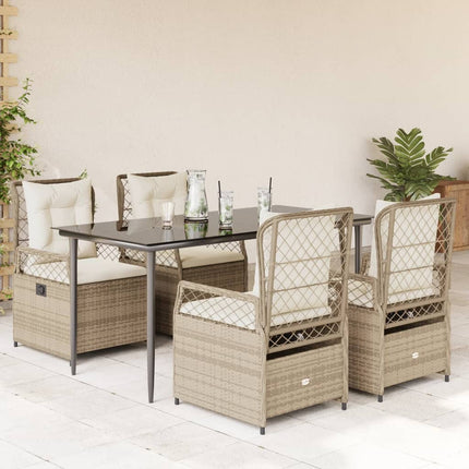 Matgrupp för trädgården med dynor 5 delar beige konstrotting