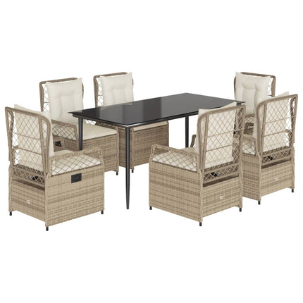 Matgrupp för trädgården med dynor 7 delar beige konstrotting
