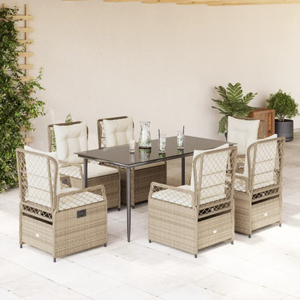 Matgrupp för trädgården med dynor 7 delar beige konstrotting