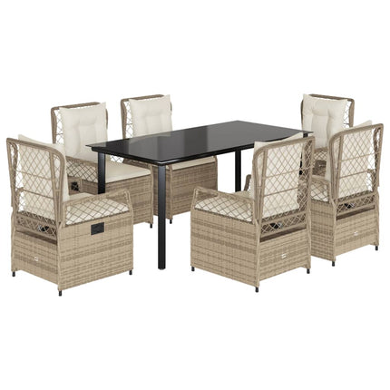 Matgrupp för trädgården med dynor 7 delar beige konstrotting