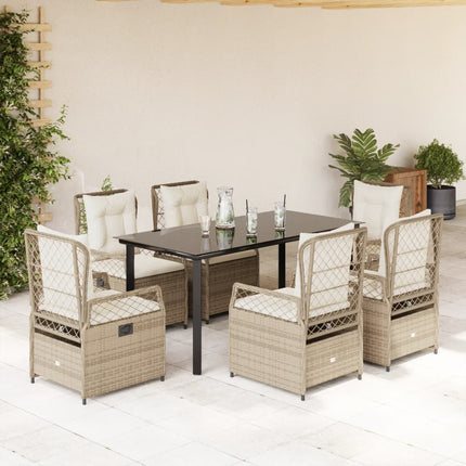 Matgrupp för trädgården med dynor 7 delar beige konstrotting